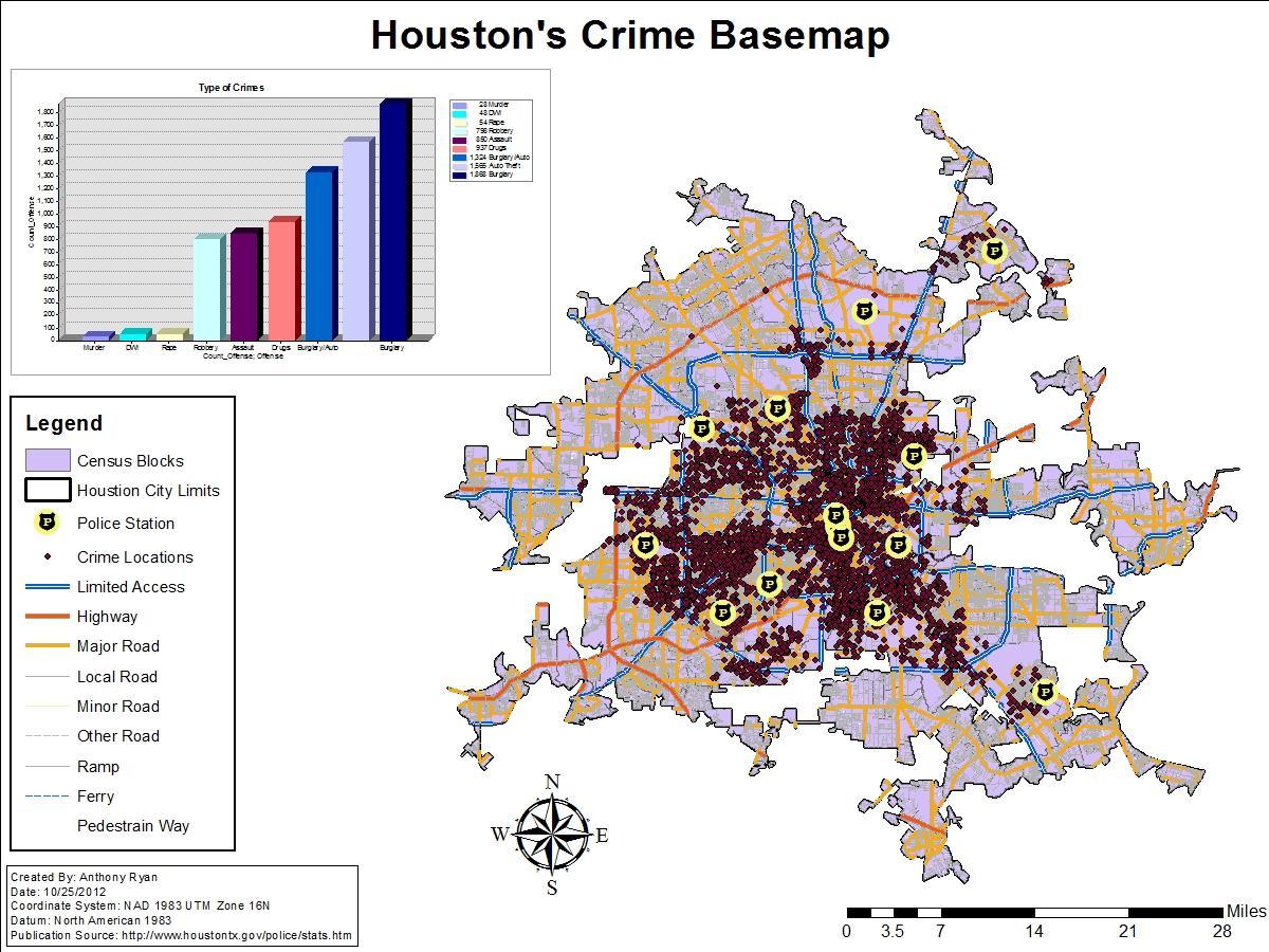 Cinayətkarlığın səviyyəsi Houston xəritə