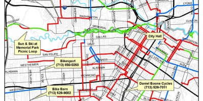 Velosiped yolları Houston xəritə